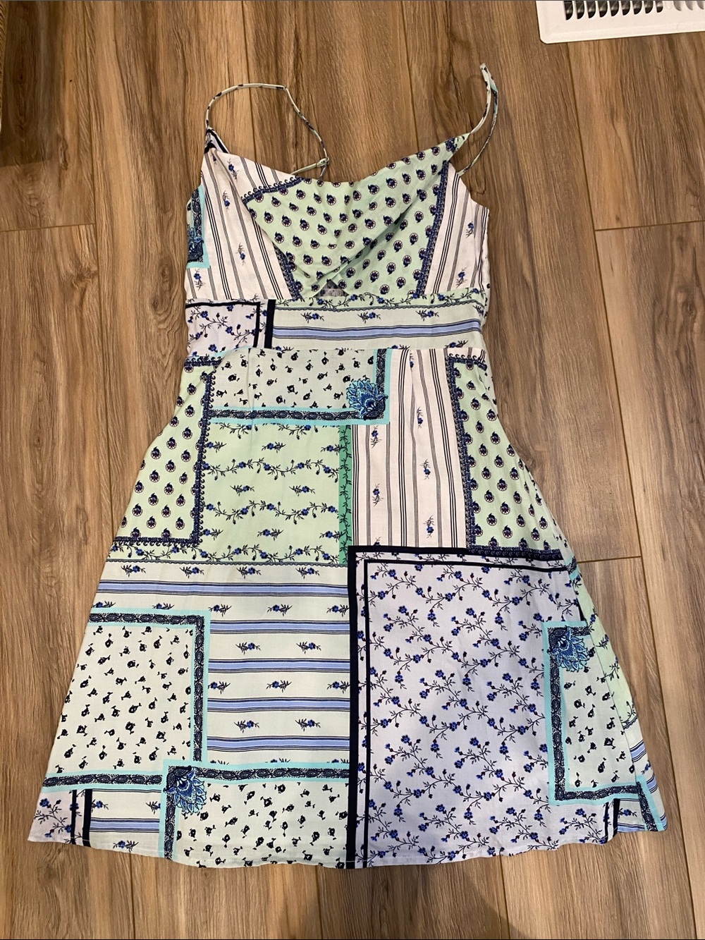 LOFT Patchwork Mini Dress in Light Green and Blue